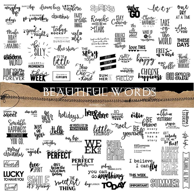 Doraking 90PCS Vintage Nice Words Sentences Sweet Happiness Stickers for Decoration Laptop Scrapbook Windows - Doraking No-Repeat Vintage Words Stickers - Image 1